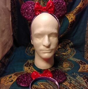 Disney Minnie Mouse Ears Purple With Red Bow 2 Pairs NWOT